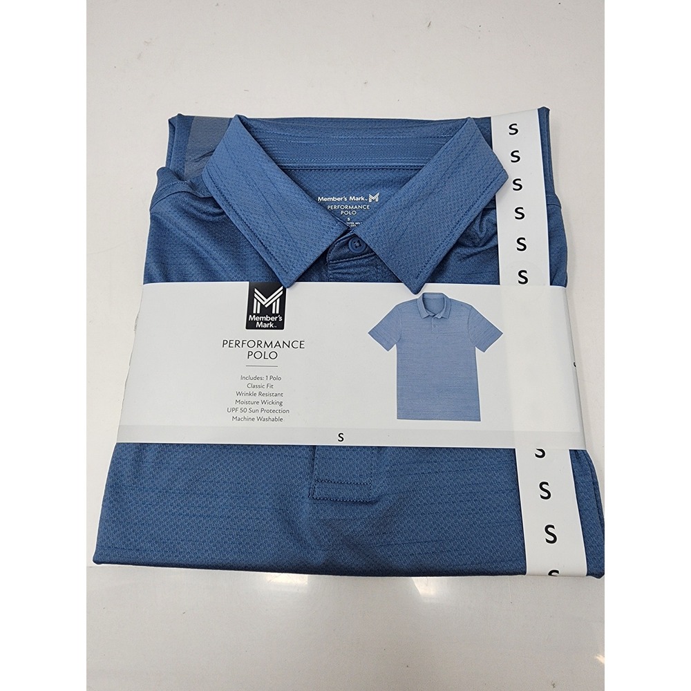 Member's Mark Mens Performance Polo Blue Poly Blend Casual Size Small